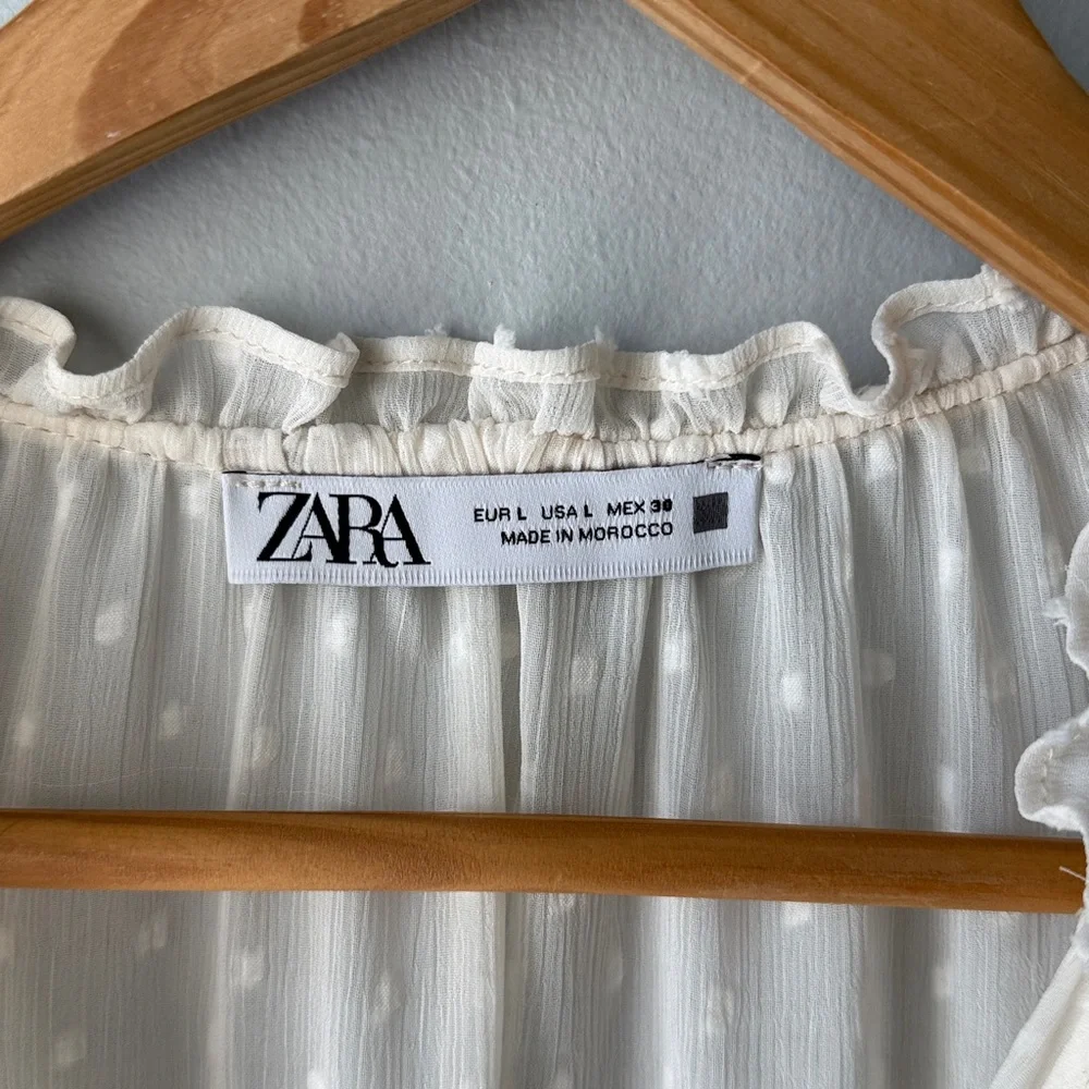 Zara Swiss Dot Sheer Button Down Blouse - Picture 9 of 11
